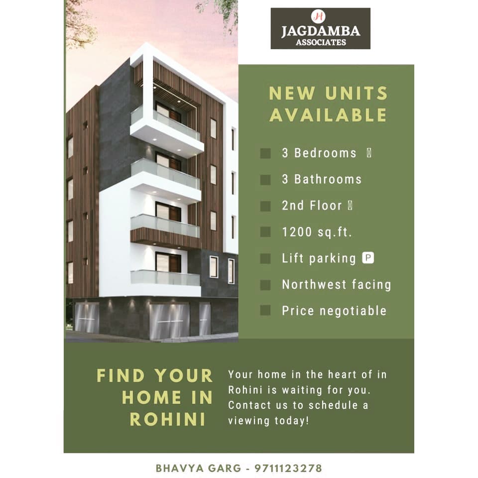 NEW UNITS AVAILABLE AT JAGDAMBA ASSOCIATES, ROHINI