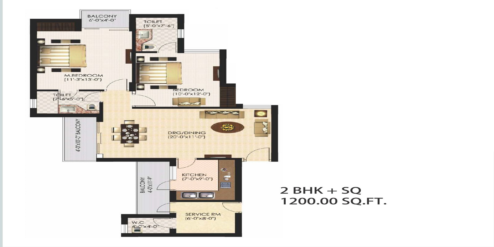 2bhk with servant Flat In Noida Expressway