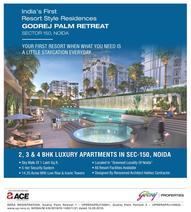 3 BHK ultra Luxurious resort Style Apartment in Godrej Palm Retreat Sector 150 Noida