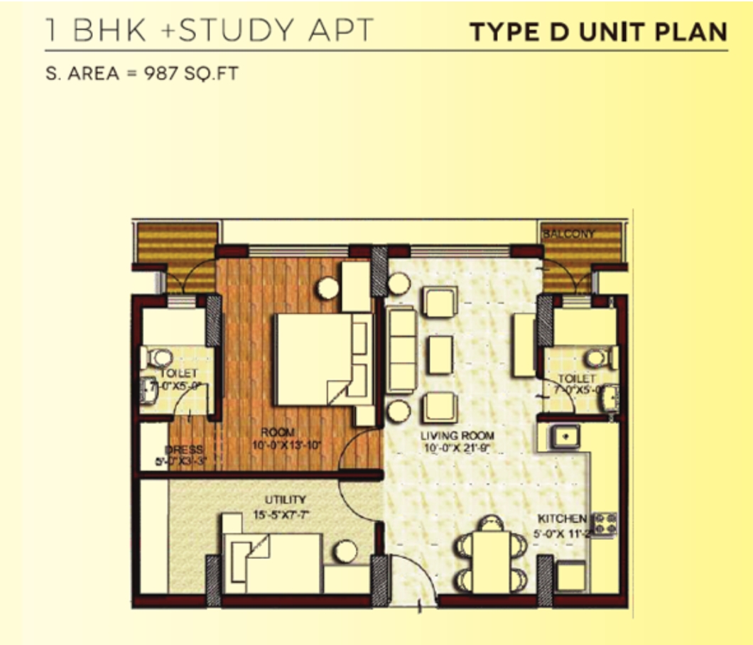 1 bhk + study flat in high rise
