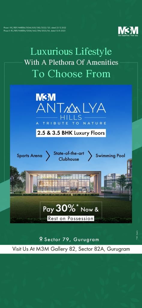 Get Best Deal For 3 Bedroom Luxurious Floor in M3m Antalya Hills, Sector 79, Gurgaon
